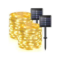 GENERICO - Pack X2 Luz Guirnalda Solar 200 Led Cálida Decoracion 20mts Color de las luces Amarillo Belug