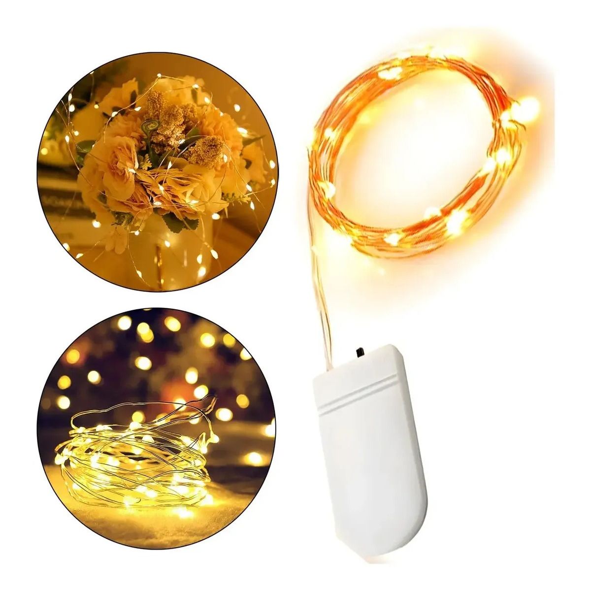 GENERICO - Guirnaldas Luces Micro Led Hadas 2 Metros Pilas Incluidas Blanco Cálido Belug