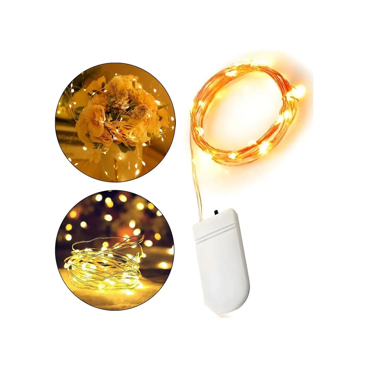 GENERICO - Guirnaldas Luces Micro Led Hadas 2 Metros Pilas Incluidas Blanco Cálido Belug