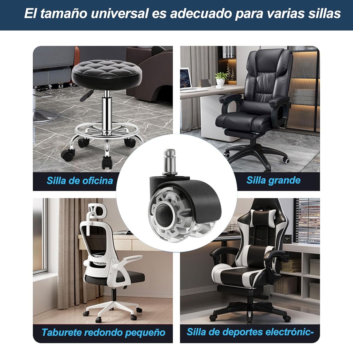 KUANGYE - 5 Ruedas Silenciosas Para Sillas De Oficina Giratoria 360º