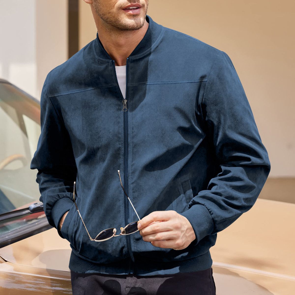 TIOZONEY - Chaqueta para hombre-Azul