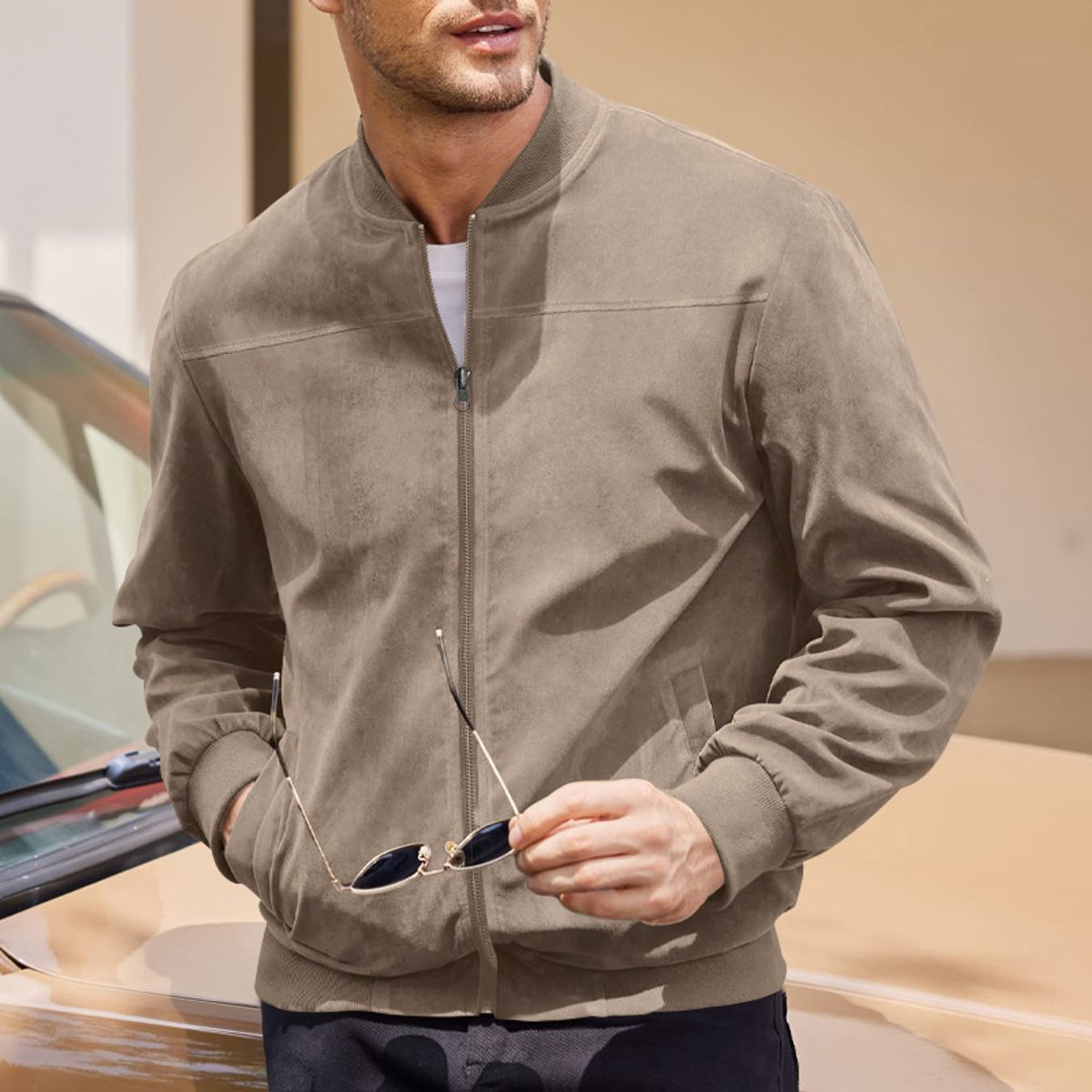 TIOZONEY - Chaqueta para hombre-Marrón