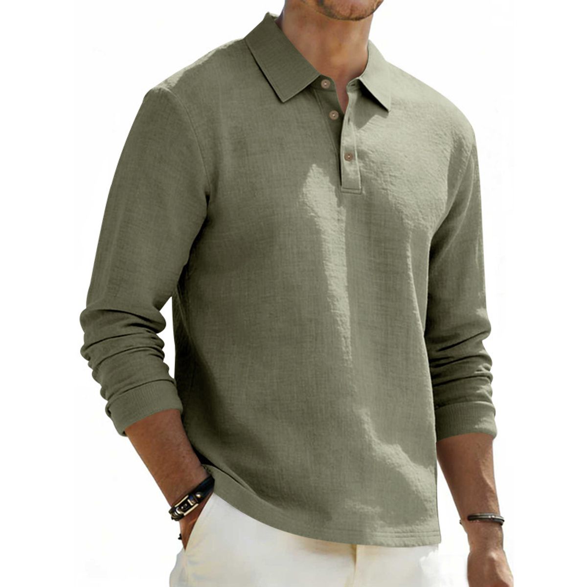 TIOZONEY - Camisas Manga hombre-Verde