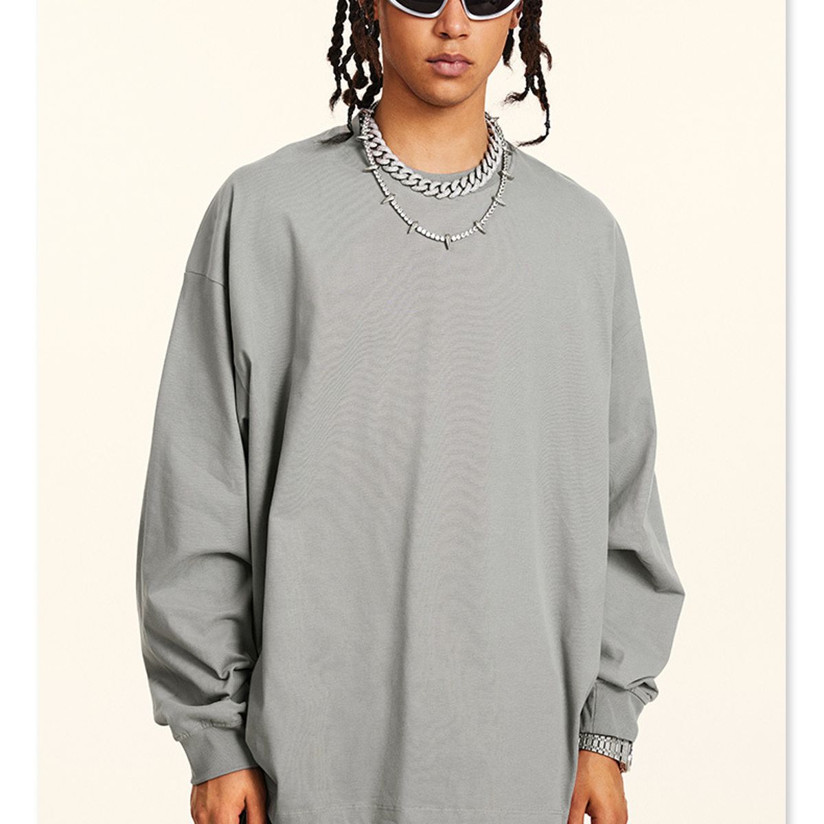 TIOZONEY - Camisas Manga hombre-Gris