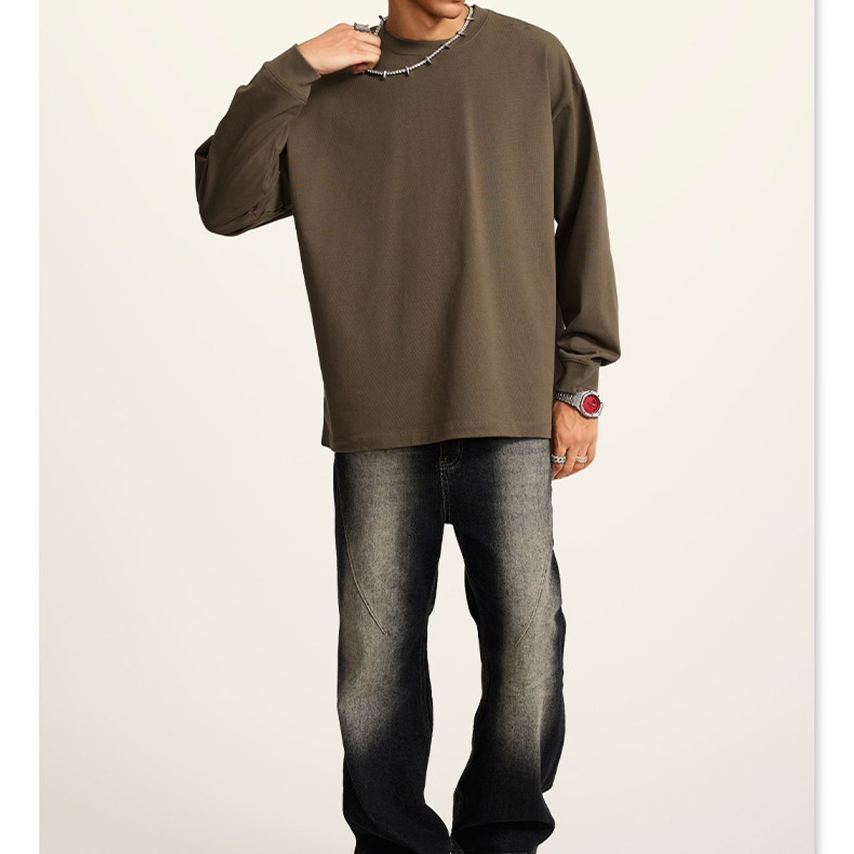 TIOZONEY - Camisas Manga hombre-Marrón