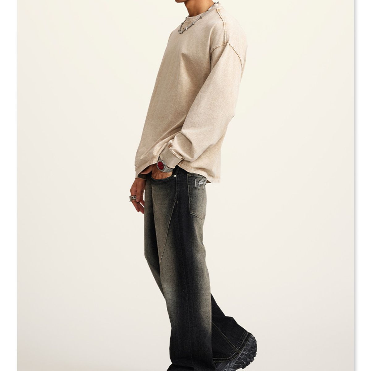 TIOZONEY - Camisas Manga hombre-Beige