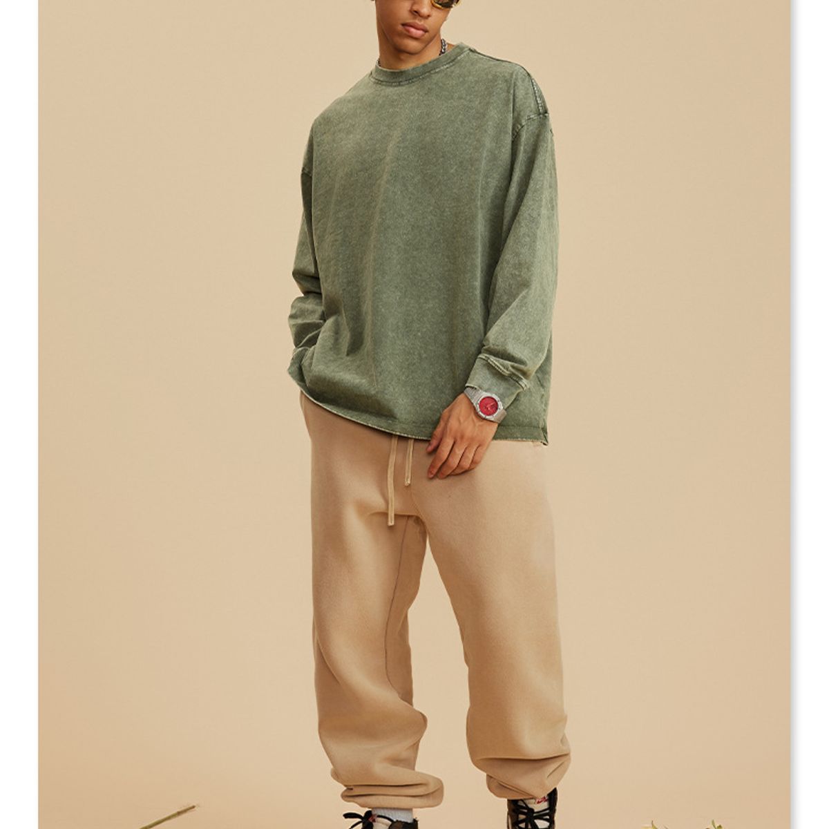 TIOZONEY - Camisas Manga hombre-Verde
