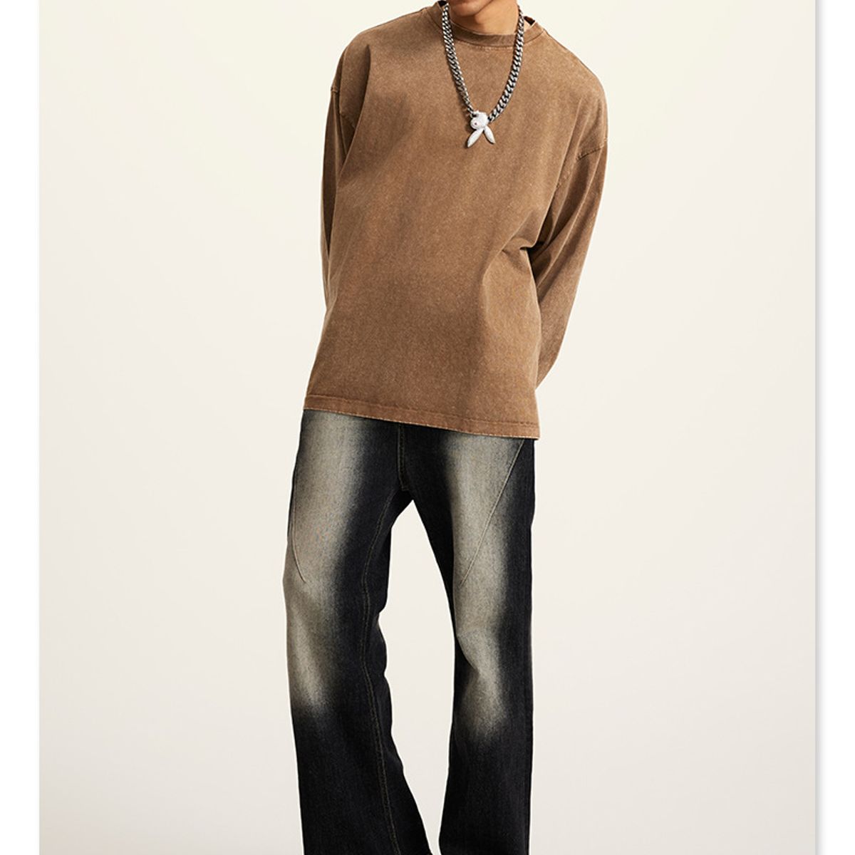 TIOZONEY - Camisas Manga hombre-Marrón