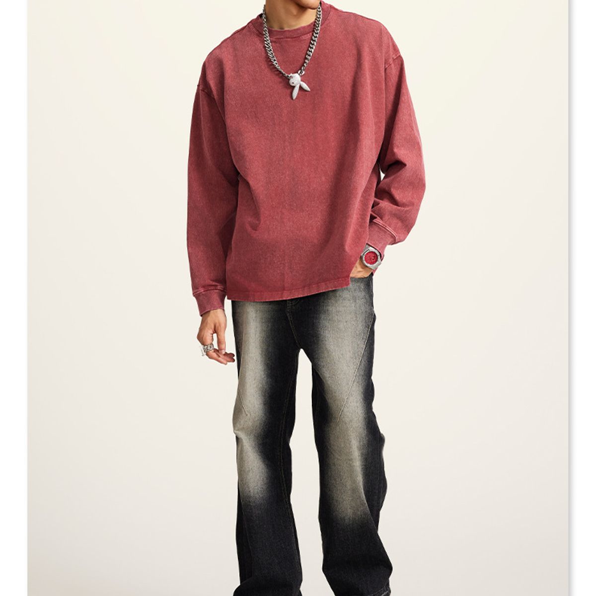 TIOZONEY - Camisas Manga hombre-Rojo