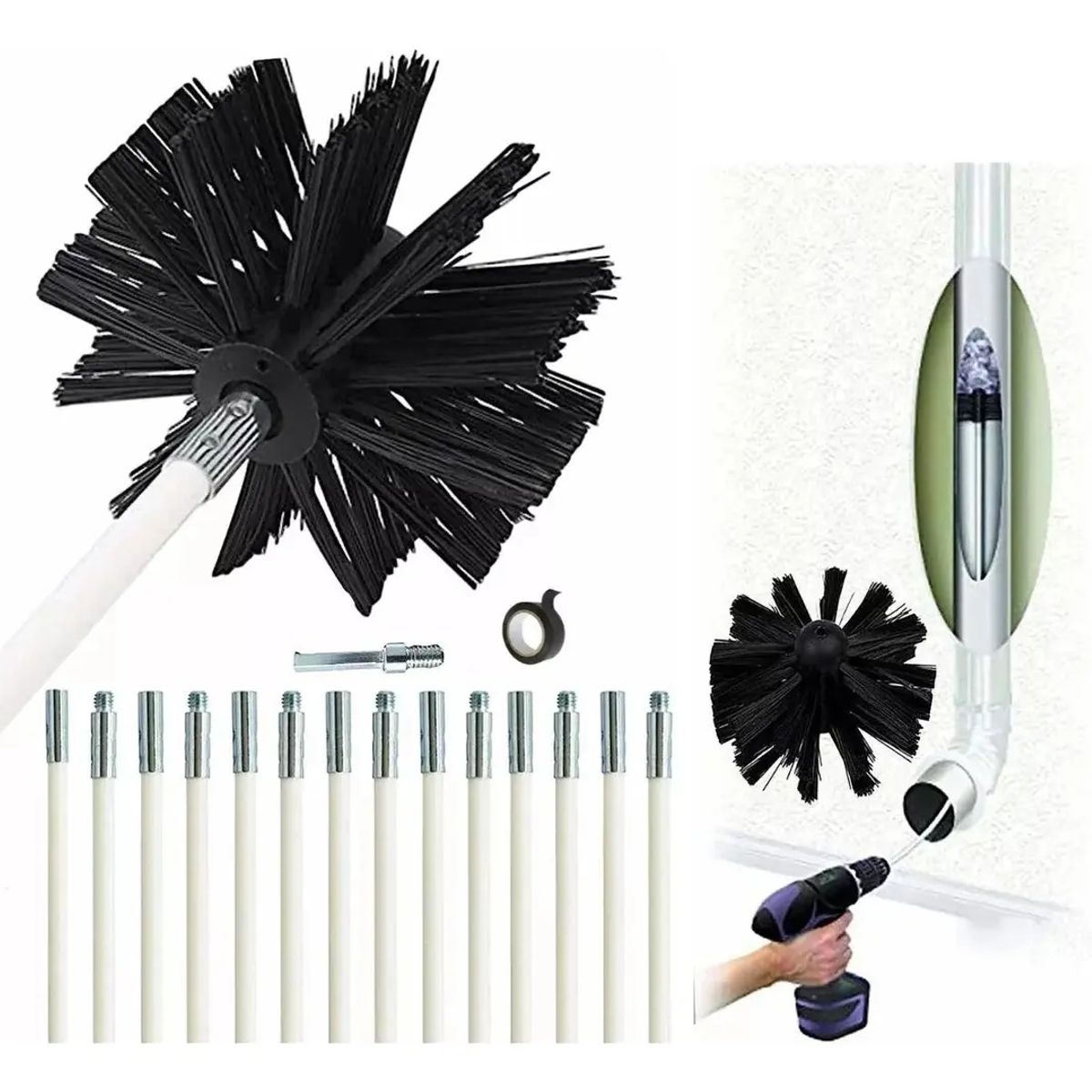 KUANGYE - Kit Limpieza Estufa Leña Cañon Con 15 Varillas de 41 cm + Cepillo Diámetro 10 CM