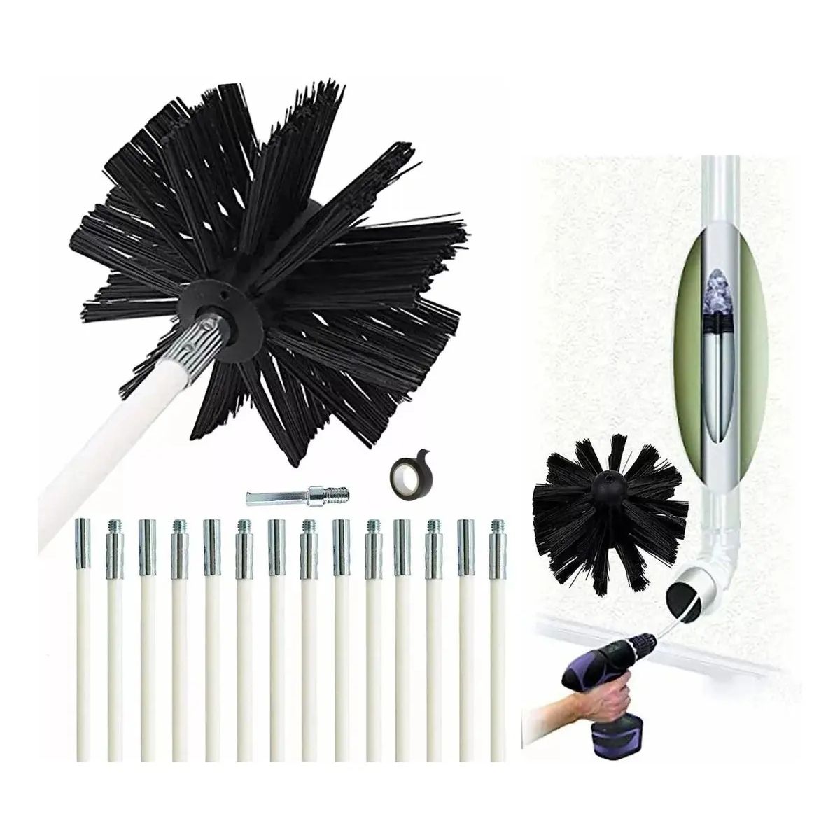 KUANGYE - Kit Limpieza Estufa Leña Cañon Con 15 Varillas de 41 cm + Cepillo Diámetro 10 CM