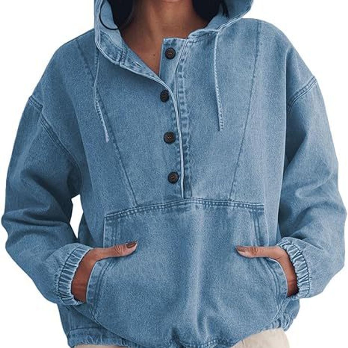 TIOZONEY - Chaqueta vaquera para mujer-Azul