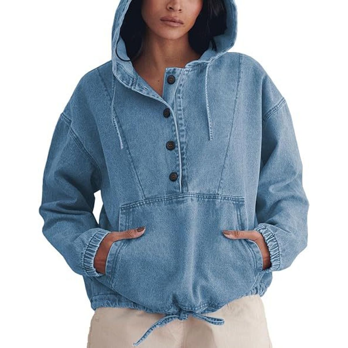 TIOZONEY - Chaqueta vaquera para mujer-Azul