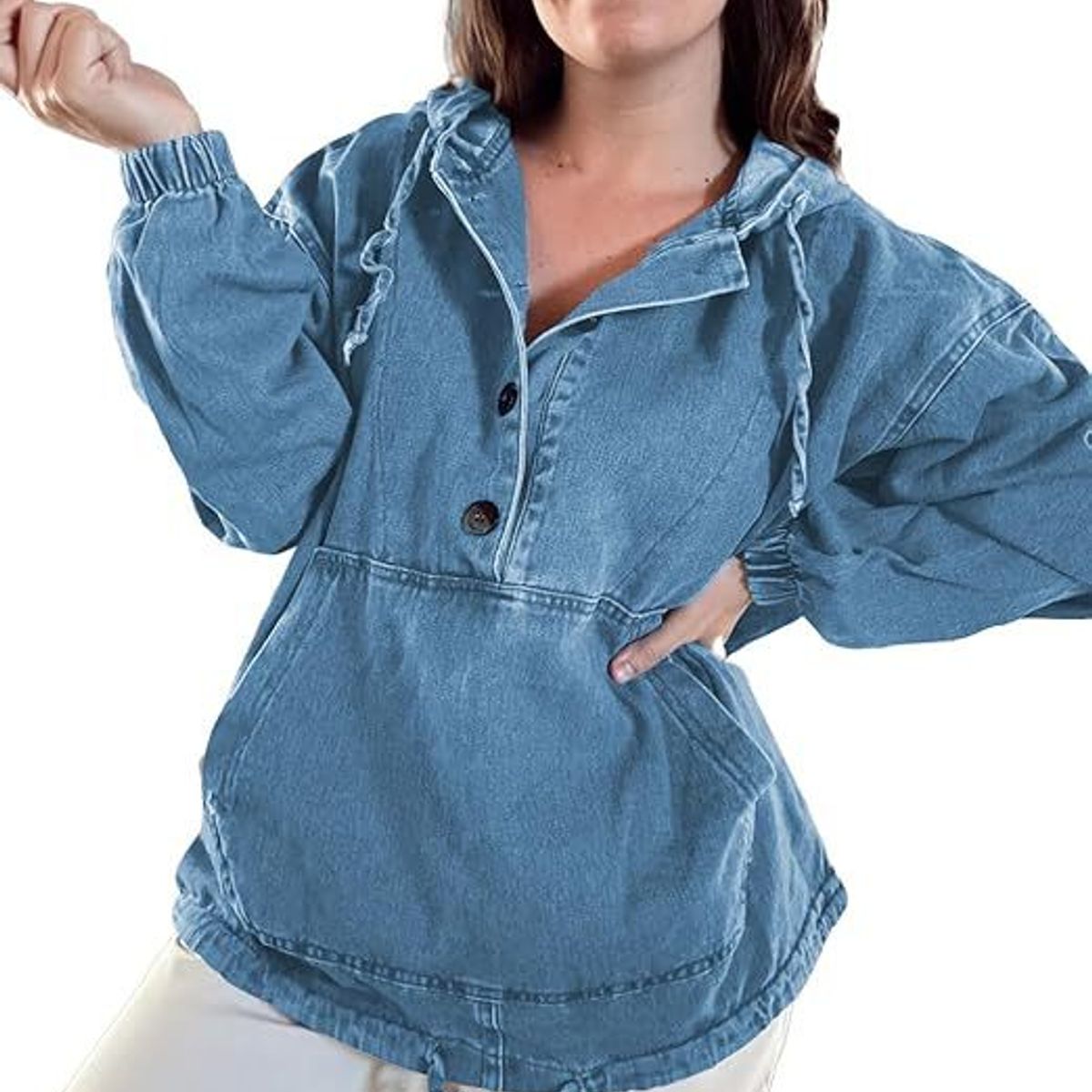 TIOZONEY - Chaqueta vaquera para mujer-Azul