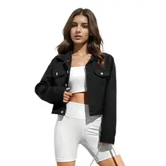 TIOZONEY - Chaqueta vaquera para mujer-Negro