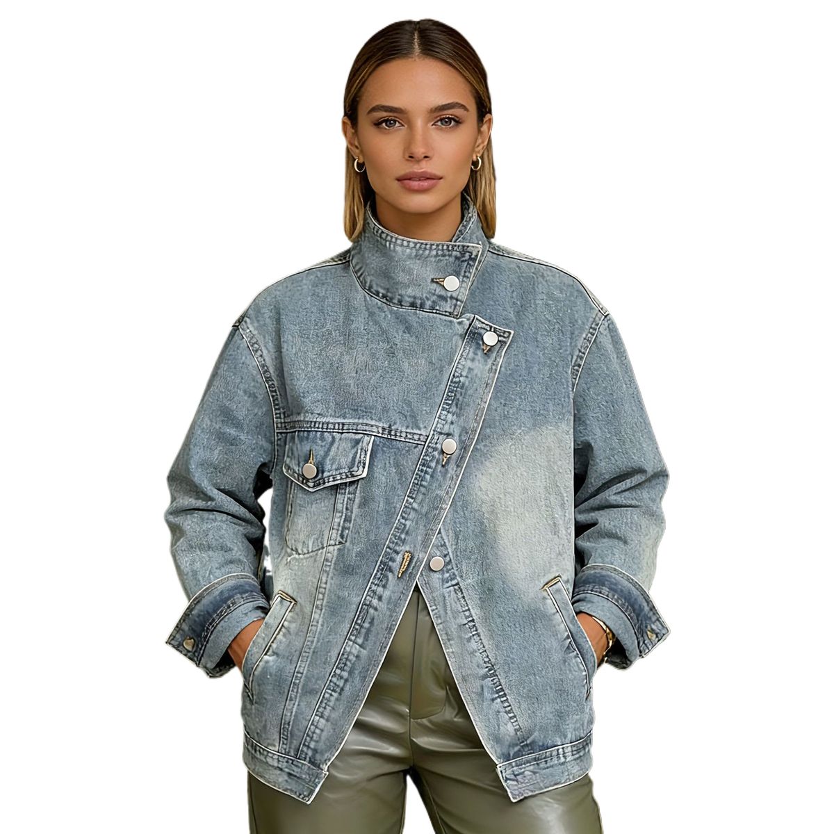 TIOZONEY - Chaqueta vaquera para mujer-Azul