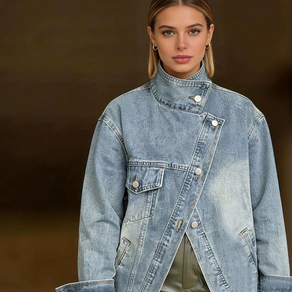 TIOZONEY - Chaqueta vaquera para mujer-Azul
