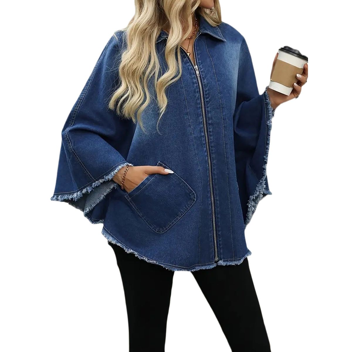 TIOZONEY - Chaqueta vaquera para mujer-Azul