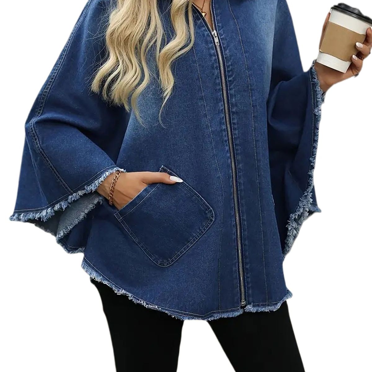TIOZONEY - Chaqueta vaquera para mujer-Azul