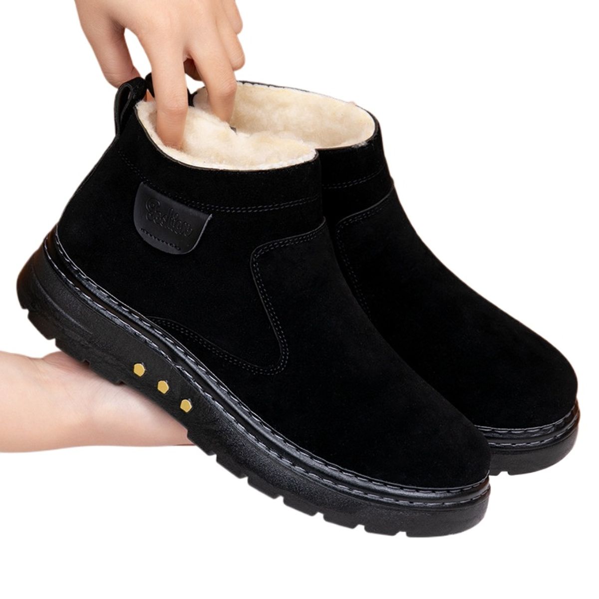 TIOZONEY - Botas de nieve cortas de felpa para Hombre - Negro