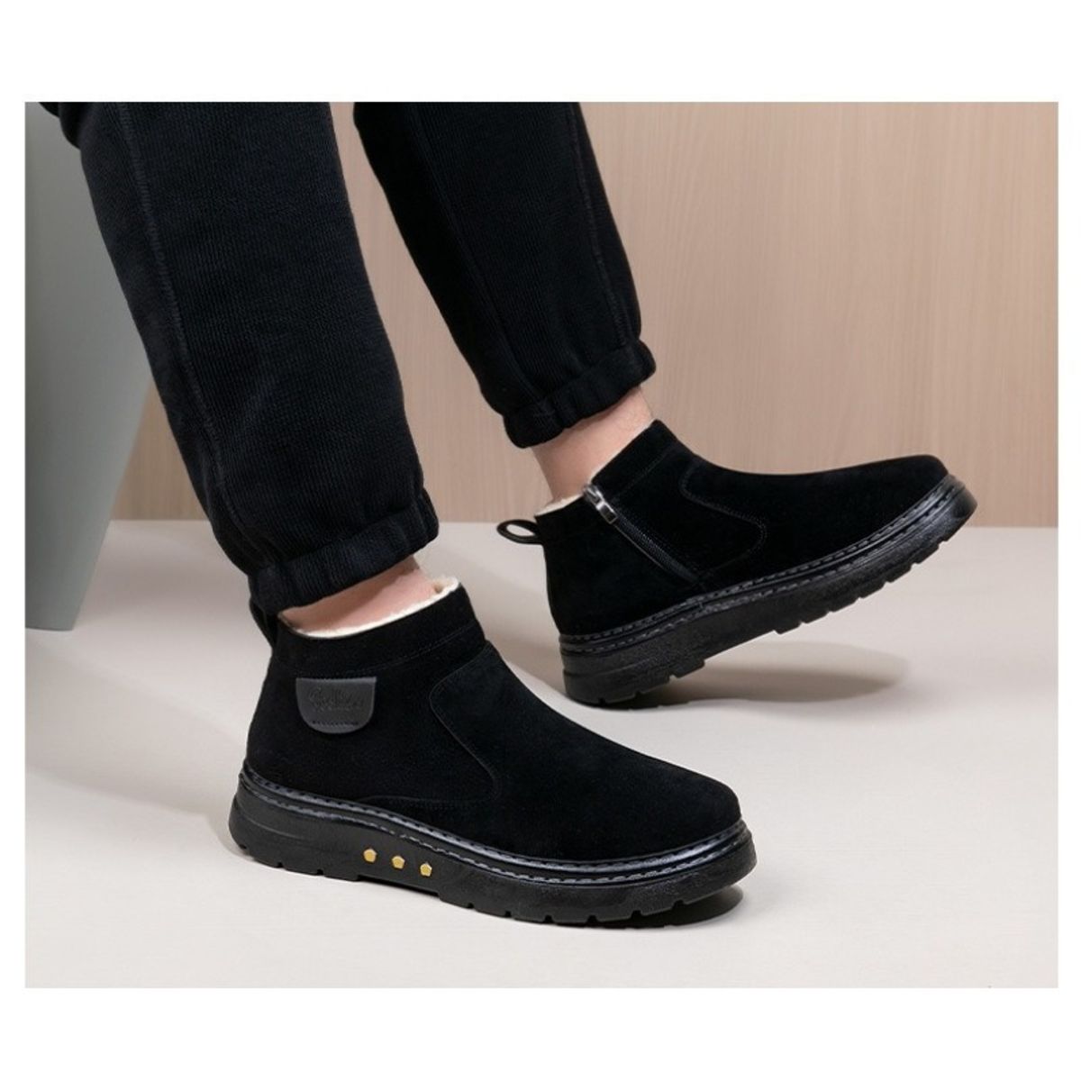 TIOZONEY - Botas de nieve cortas de felpa para Hombre - Negro