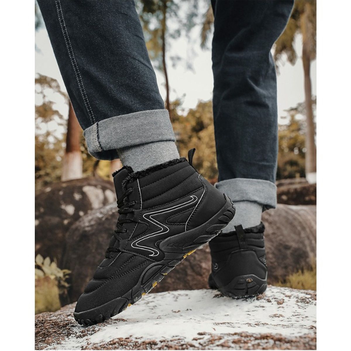 TIOZONEY - Botas de nieve cortas de felpa para Hombre - Beige