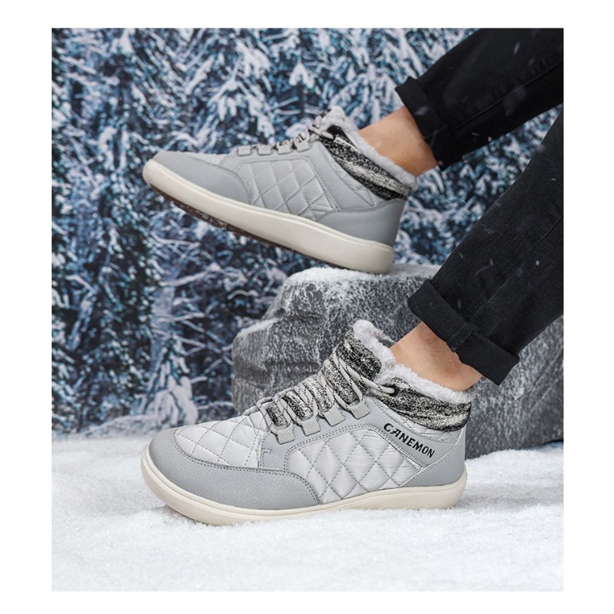TIOZONEY - Botas de nieve cortas de felpa para Hombre - Gris