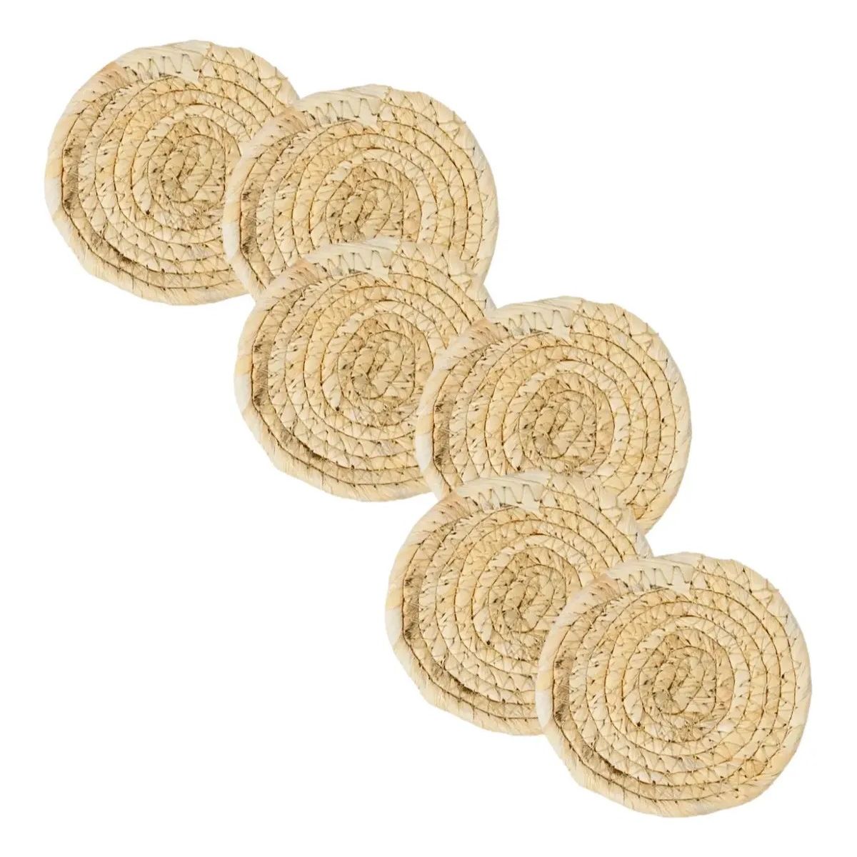 GENERICO - Pack 6 Posavasos De Rattan Estilo Rústico Y Natural Posavaso Beige