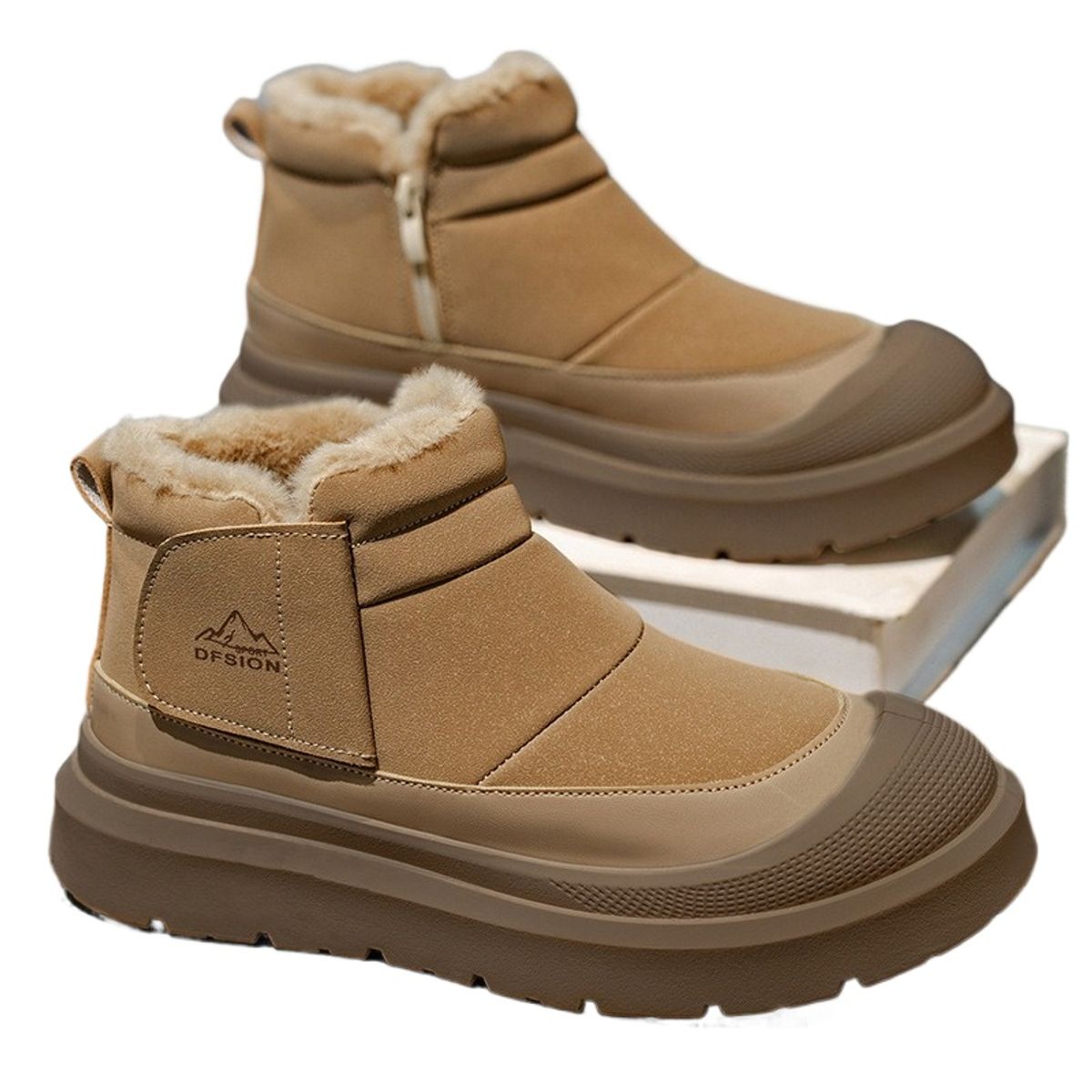 TIOZONEY - Botas de nieve cortas de felpa para Hombre - Marrón