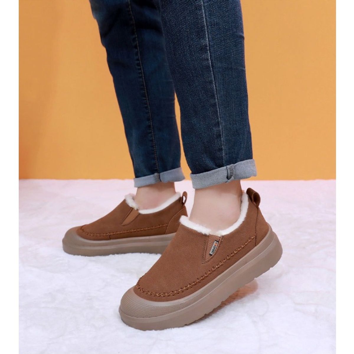 TIOZONEY - Botas de nieve cortas de felpa para Hombre - Marrón