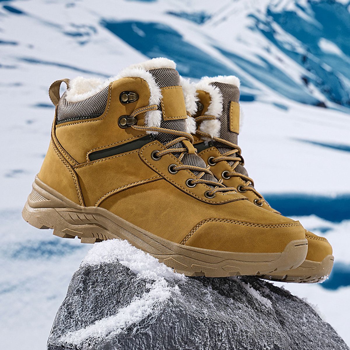 TIOZONEY - Botas de nieve cortas de felpa para Hombre - Marrón