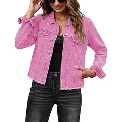 TIOZONEY - Chaqueta vaquera para mujer-Rosa