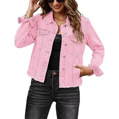 TIOZONEY - Chaqueta vaquera para mujer-Rosa