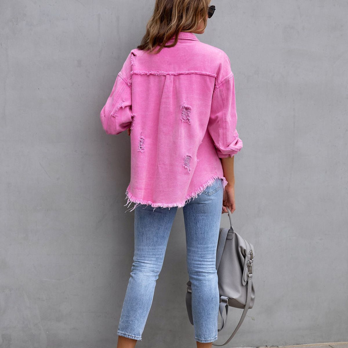 TIOZONEY - Chaqueta vaquera para mujer-Rosa