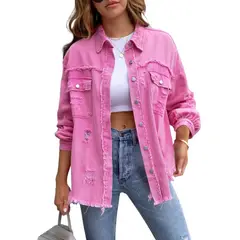 TIOZONEY - Chaqueta vaquera para mujer-Rosa