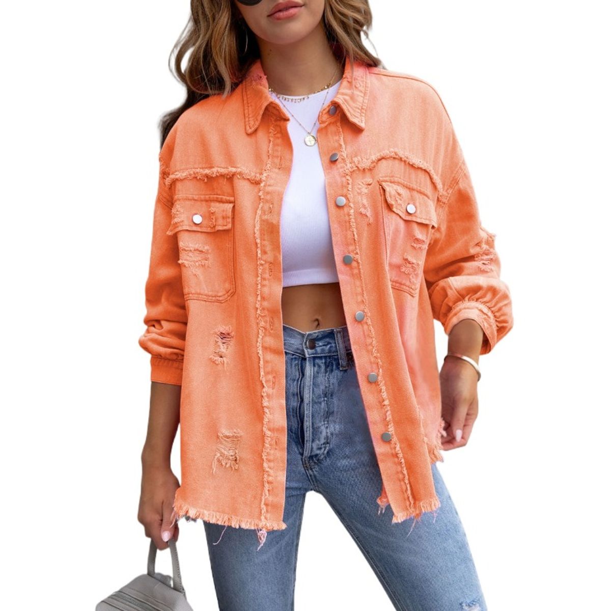 TIOZONEY - Chaqueta vaquera para mujer-Naranjo