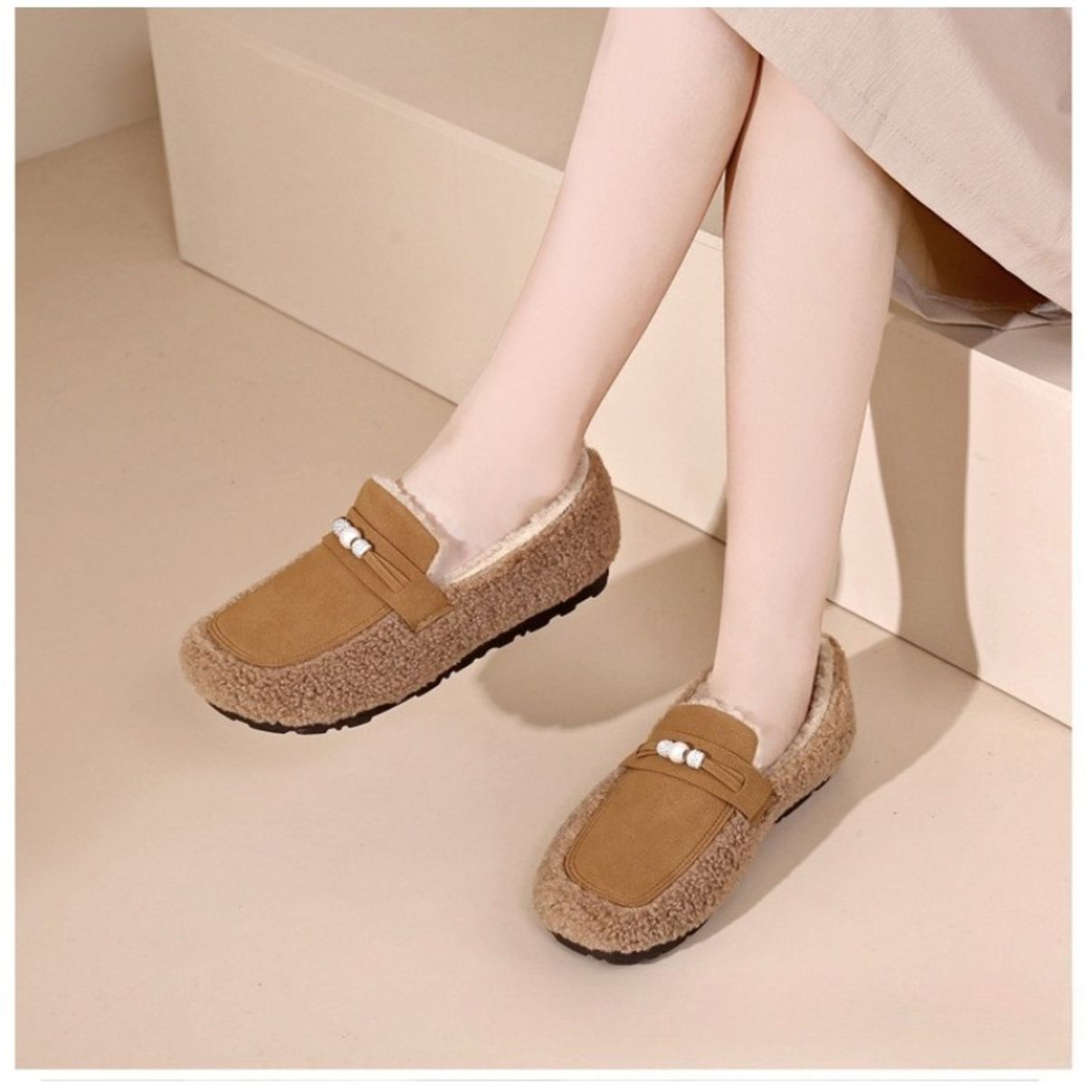 TIOZONEY - Botas de nieve cortas de felpa para Mujer - Marrón