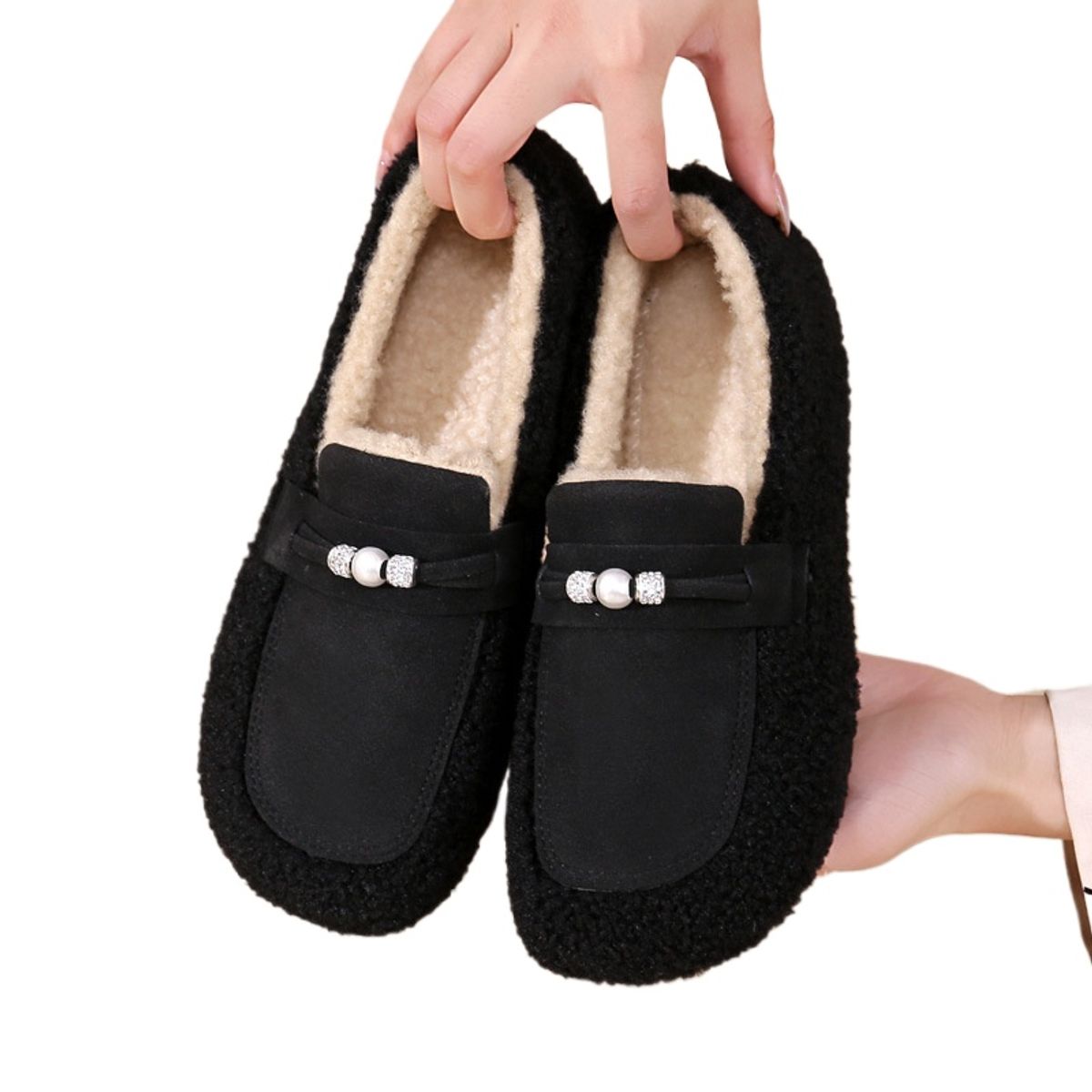 TIOZONEY - Botas de nieve cortas de felpa para Mujer - Negro