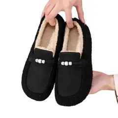 TIOZONEY - Botas de nieve cortas de felpa para Mujer - Negro