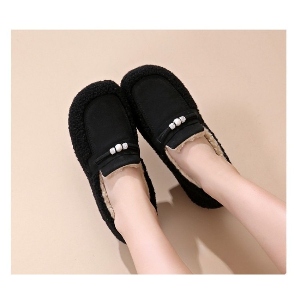 TIOZONEY - Botas de nieve cortas de felpa para Mujer - Negro