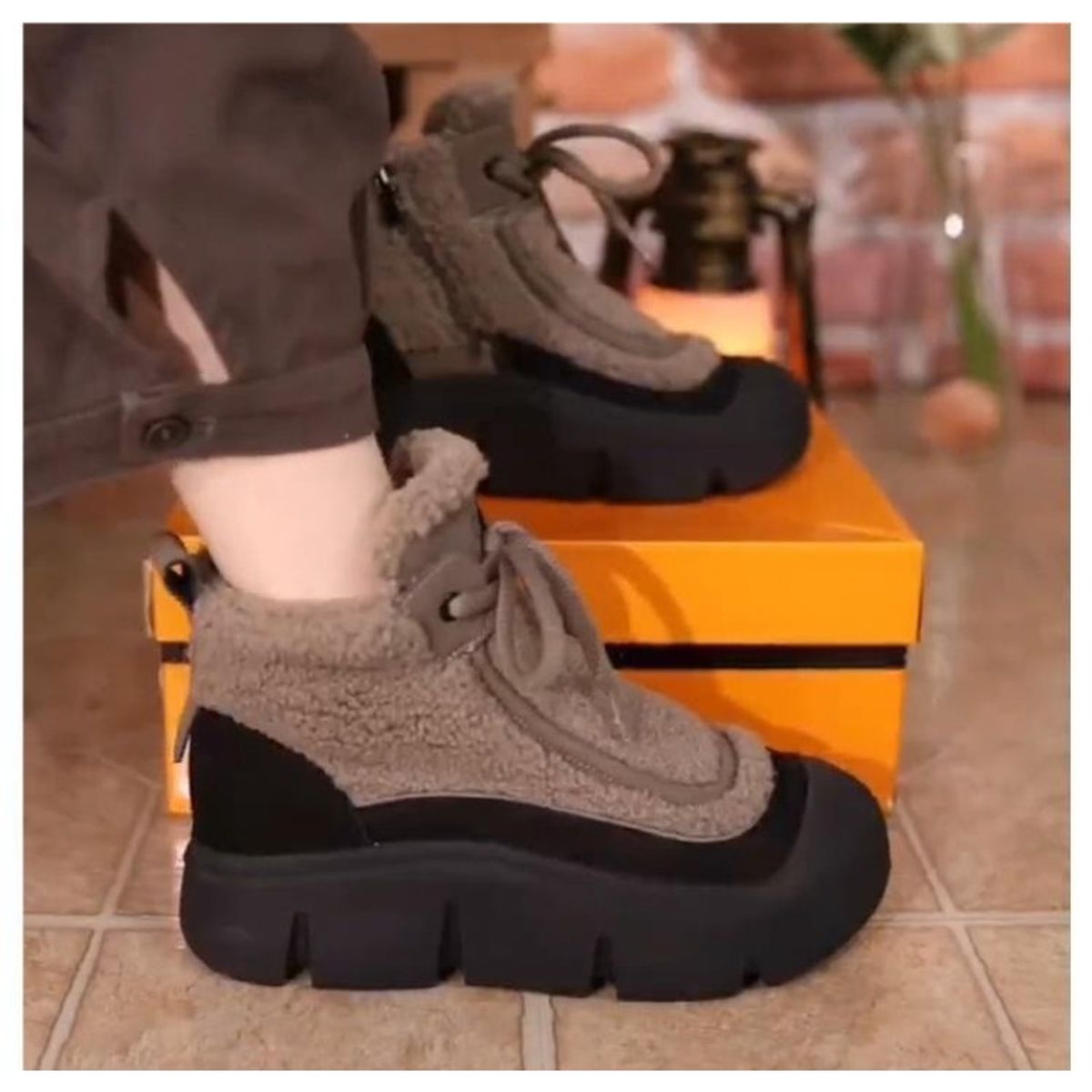 TIOZONEY - Botas de nieve cortas de felpa para Mujer - Gris