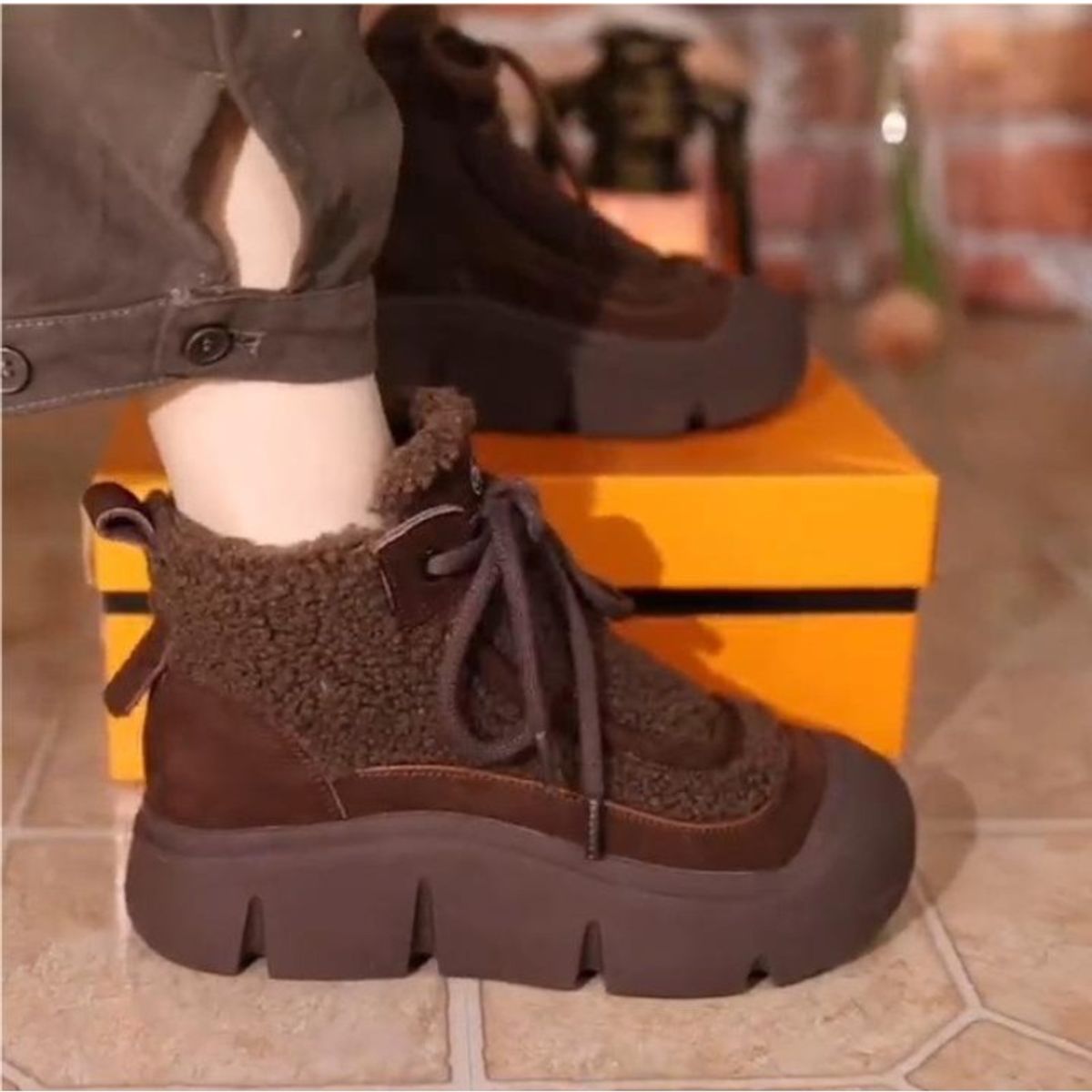 TIOZONEY - Botas de nieve cortas de felpa para Mujer - Marrón