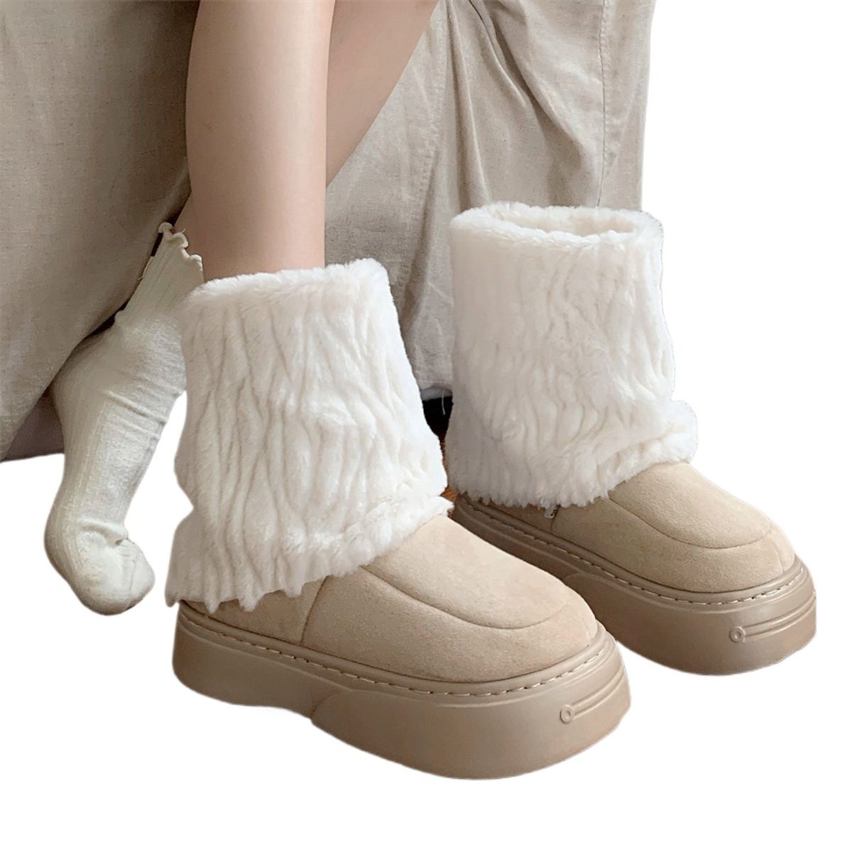 TIOZONEY - Botas de nieve cortas de felpa para Mujer - Gris