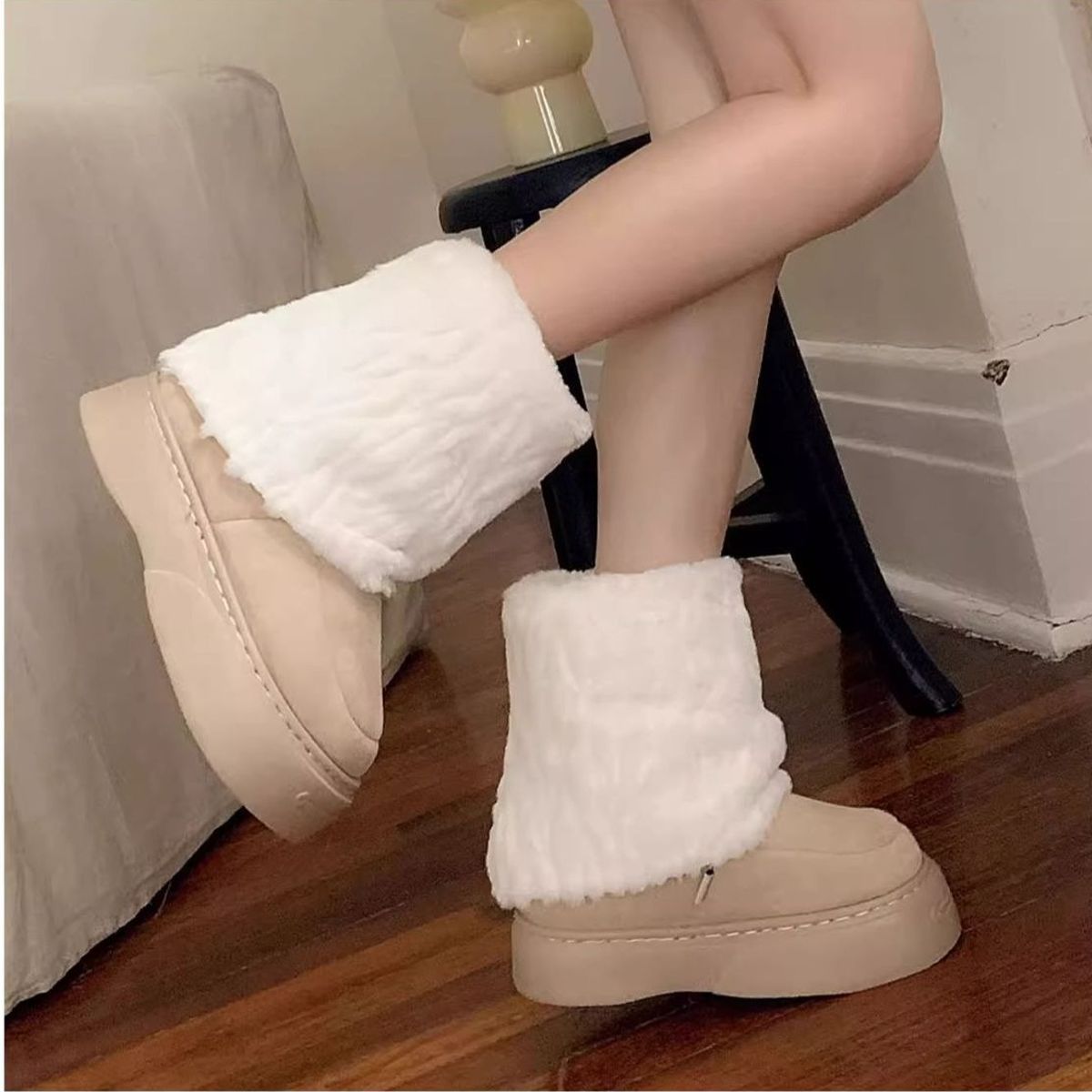 TIOZONEY - Botas de nieve cortas de felpa para Mujer - Gris
