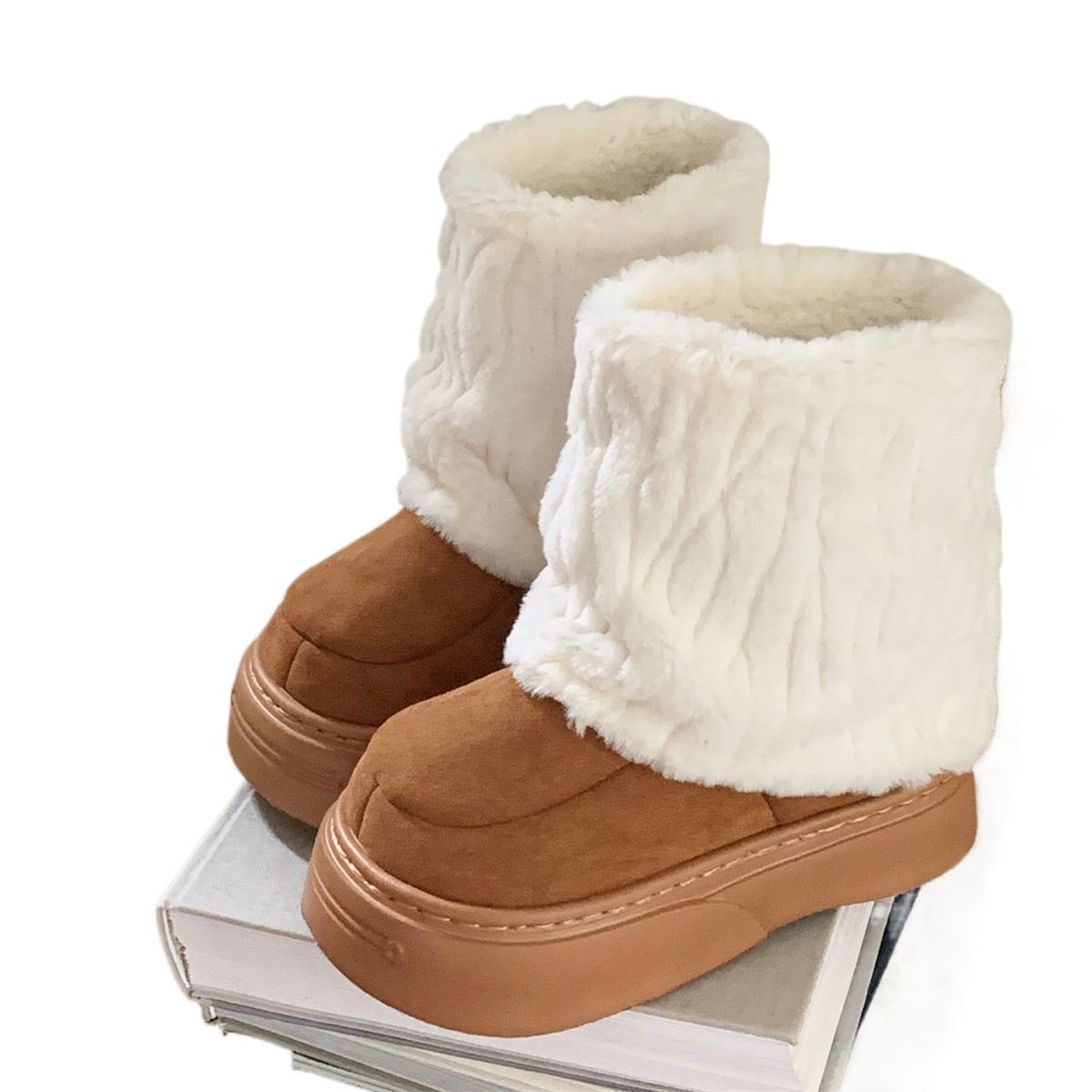 TIOZONEY - Botas de nieve cortas de felpa para Mujer - Marrón