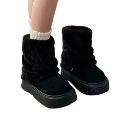 TIOZONEY - Botas de nieve cortas de felpa para Mujer - Negro