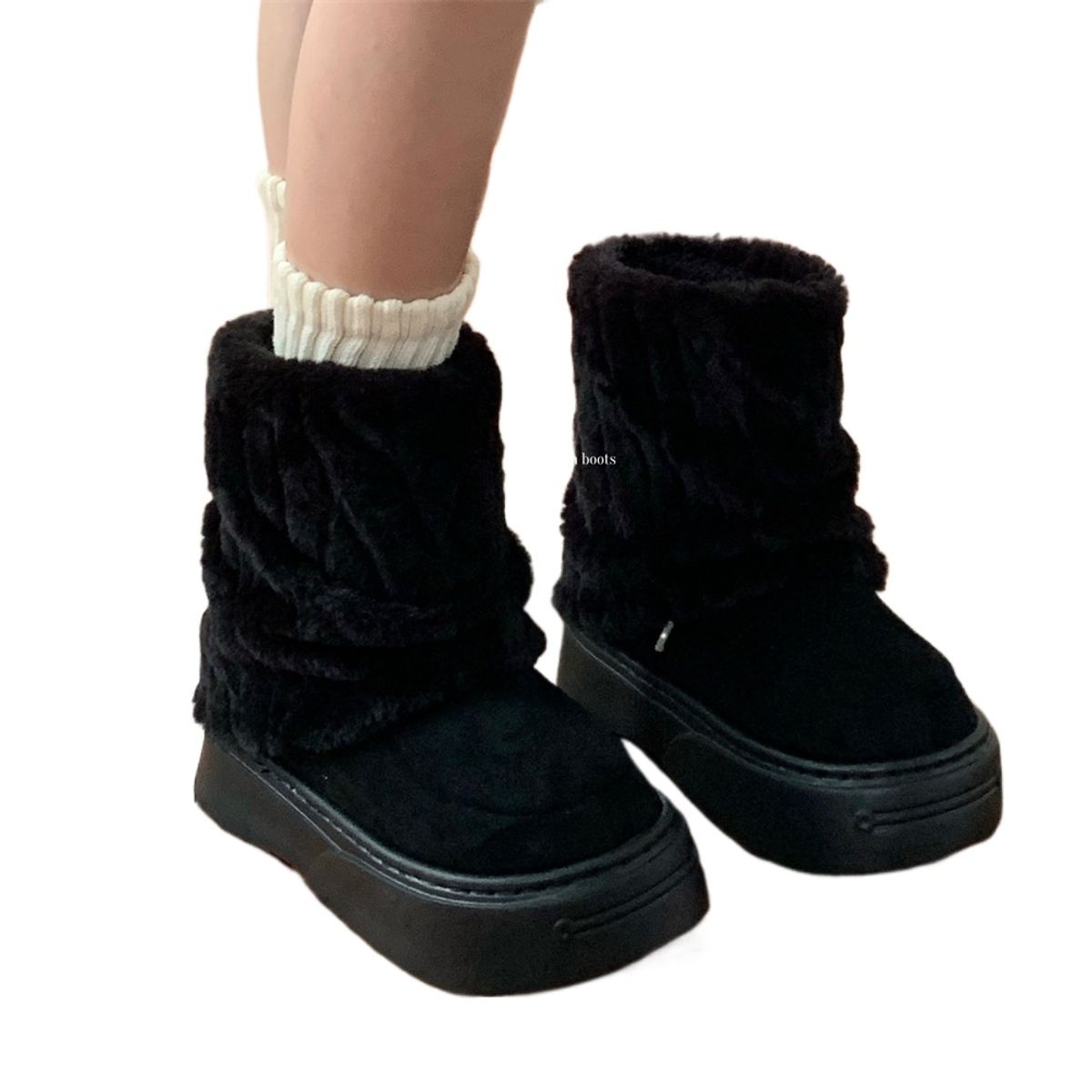 TIOZONEY - Botas de nieve cortas de felpa para Mujer - Negro