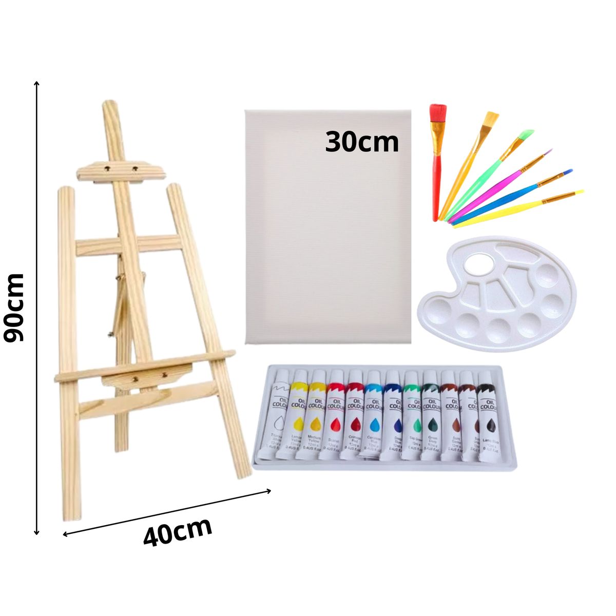 GENERICO - Kit de Arte para niños Atril 90cm + Bastidores +Pintura + Paleta + Pinceles