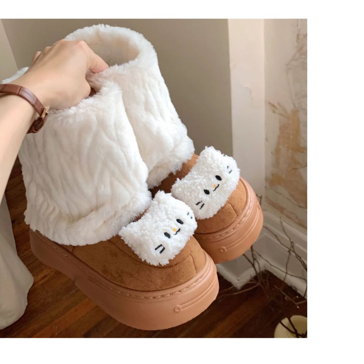 TIOZONEY - Botas de nieve cortas de felpa para Mujer - Marrón