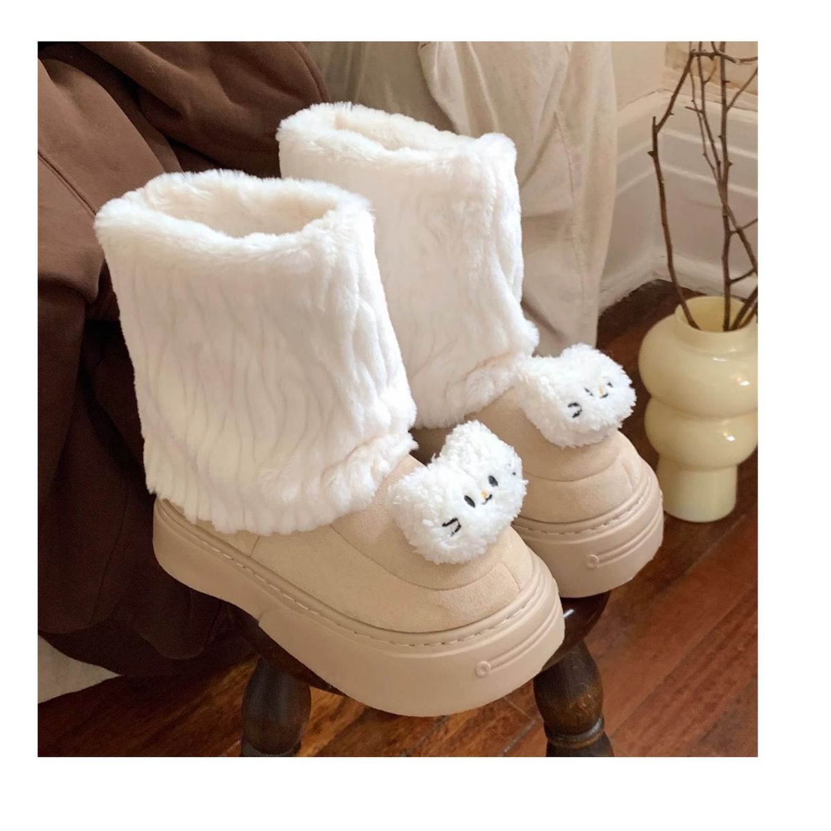 TIOZONEY - Botas de nieve cortas de felpa para Mujer - Beige